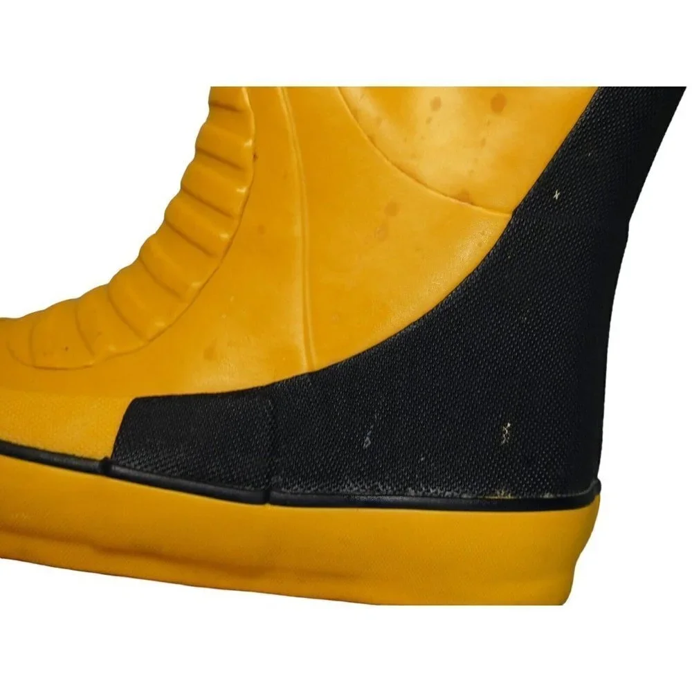 West Marine Tall Blue Yellow‎ Rubber Boat Deck Boots size 4 with drawstring